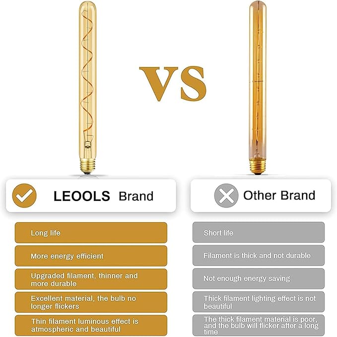 Leools Vintage LED Spiral Filament Bulb T10, 11.8inch Long Tubular Dimmable (...