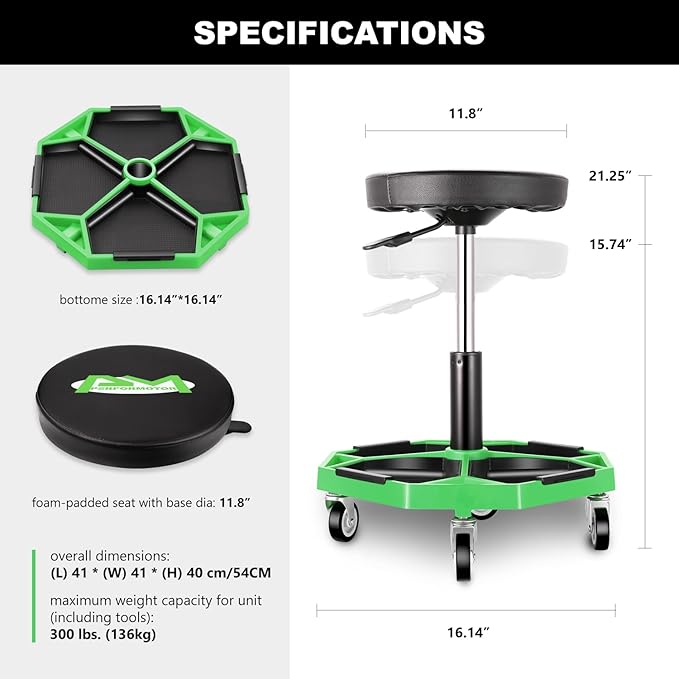 PM PERFORMOTOR Adjustable Height Pneumatic Garage Seat Rolling Mechanic Stool