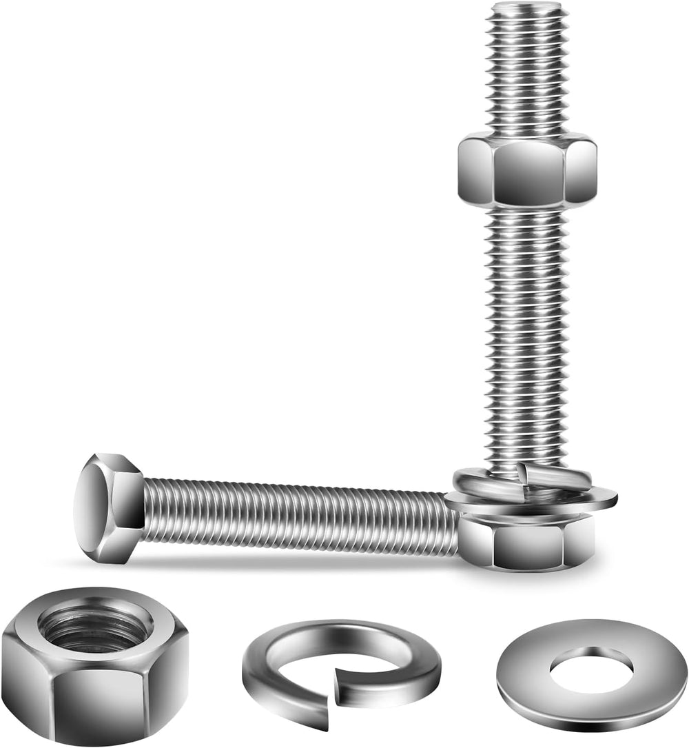 1/2-13 x 5" Hex Head Screw Bolt, Flat & Lock Washers, Fully Threaded...