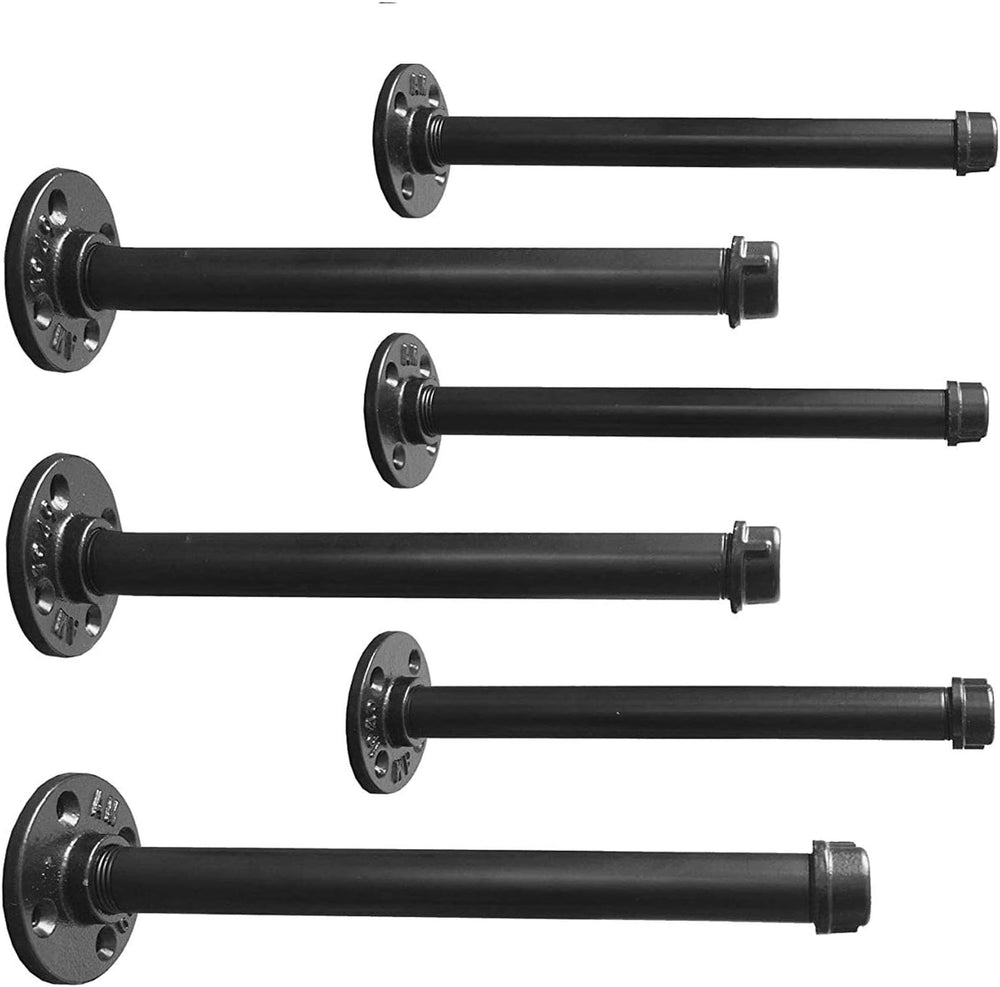 Industrial Black Iron Pipe Shelf Brackets –12 Inch Set of 6, Heavy Duty Rusti...