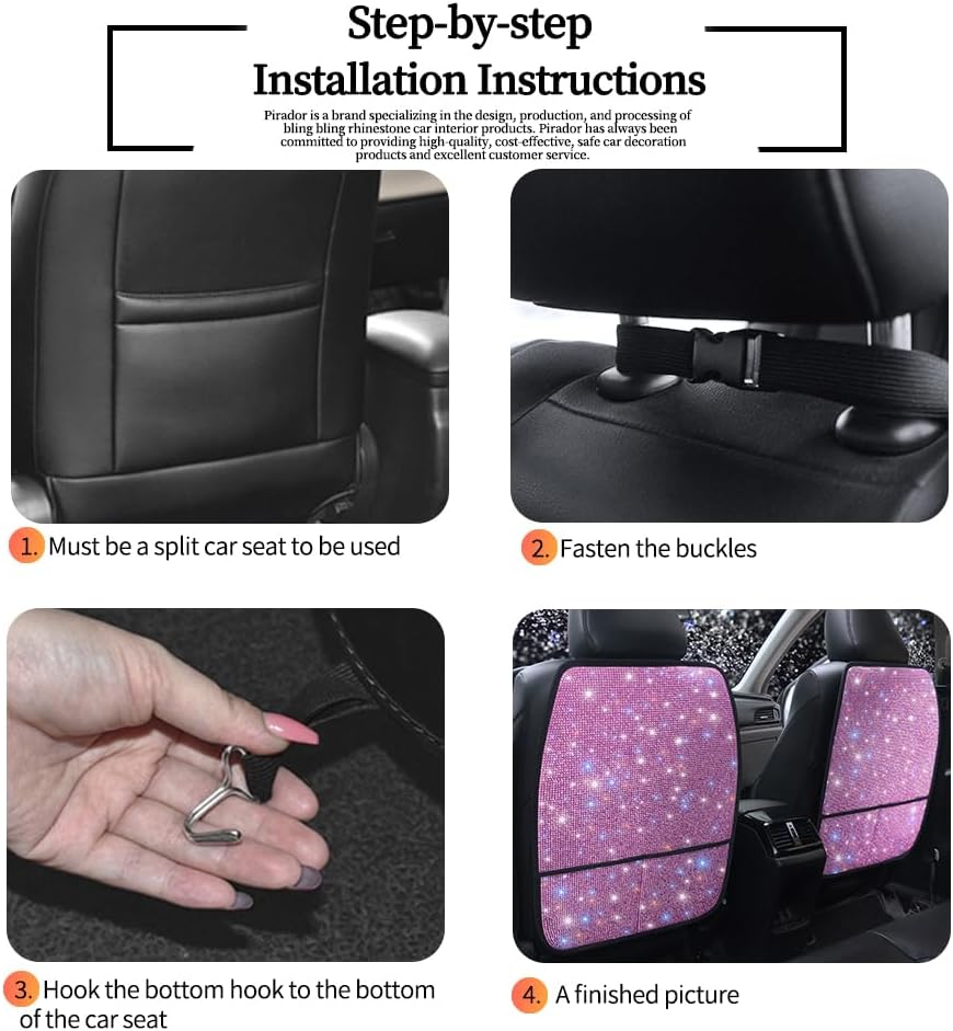 Bling Kick Mats for Car Seats with Pockets – Crystal Diamond Protectors for G...