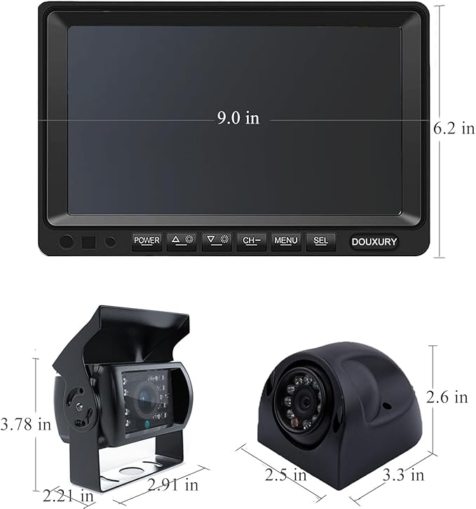 Backup Camera System with 9'' Quad Split 1080P Monitor