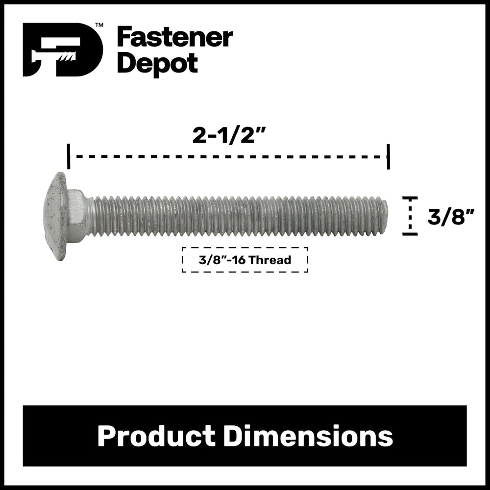 3/8"-16 x 2-1/2" (100 Sets) Hot Dipped Galvanized Carriage Bolt Kit...