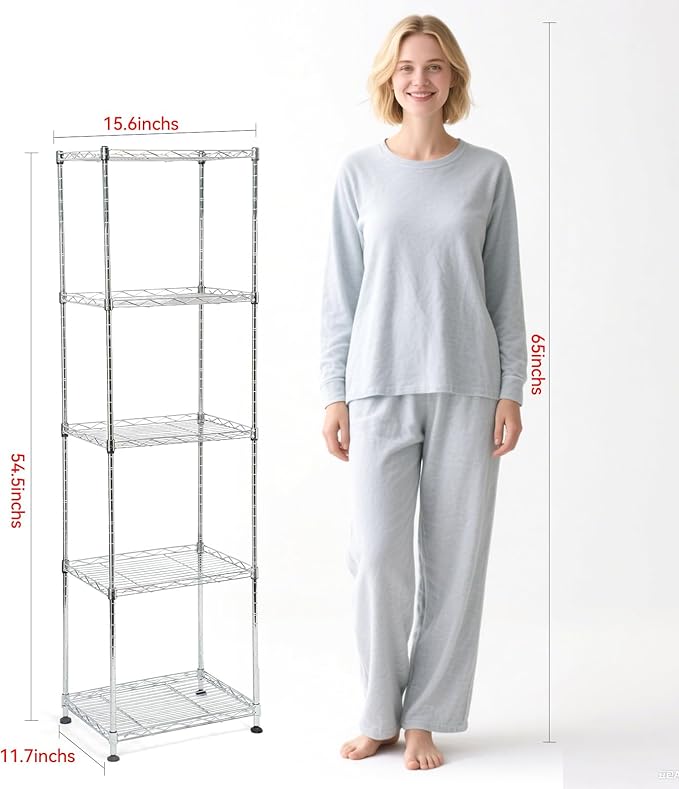Chrome Small 5 Tiers Wire Shelving NSF Certified. Adjustable Storage Rack
