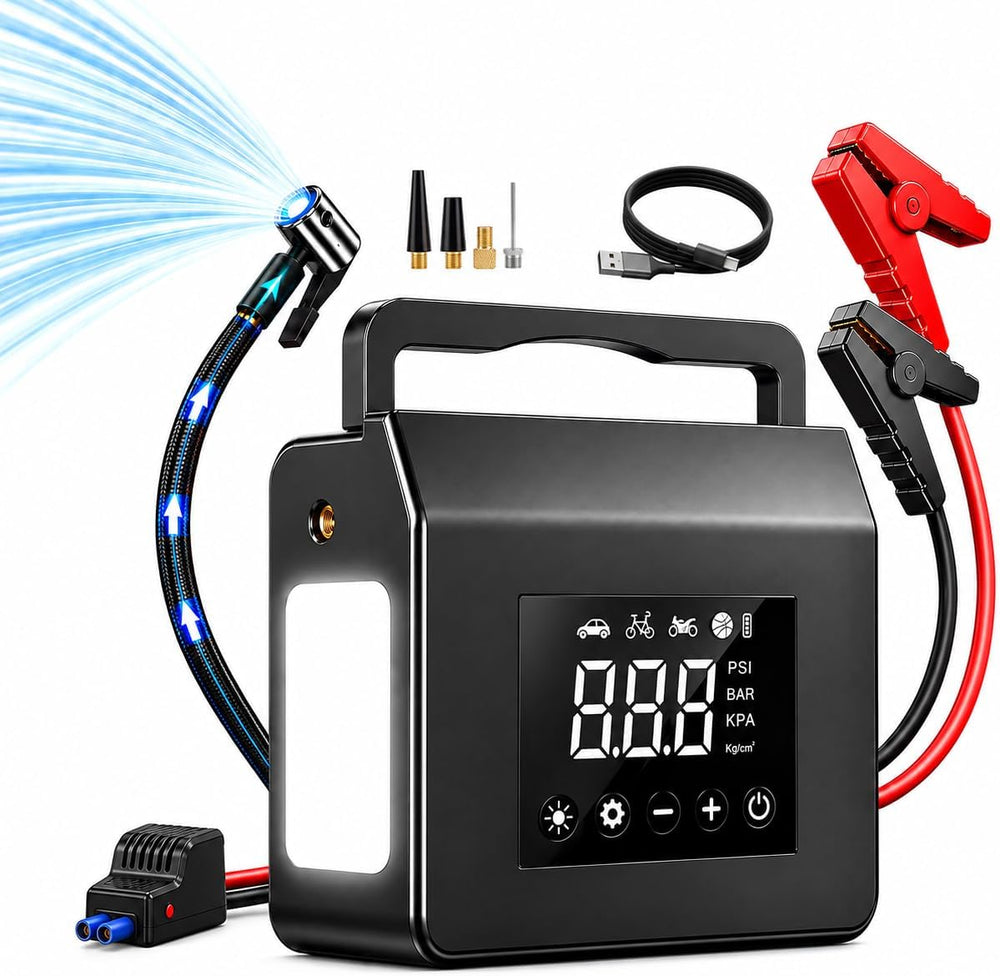 9-in-1 4000A Jump Starter with Air Compressor, 150PSI Tire Inflator for Car