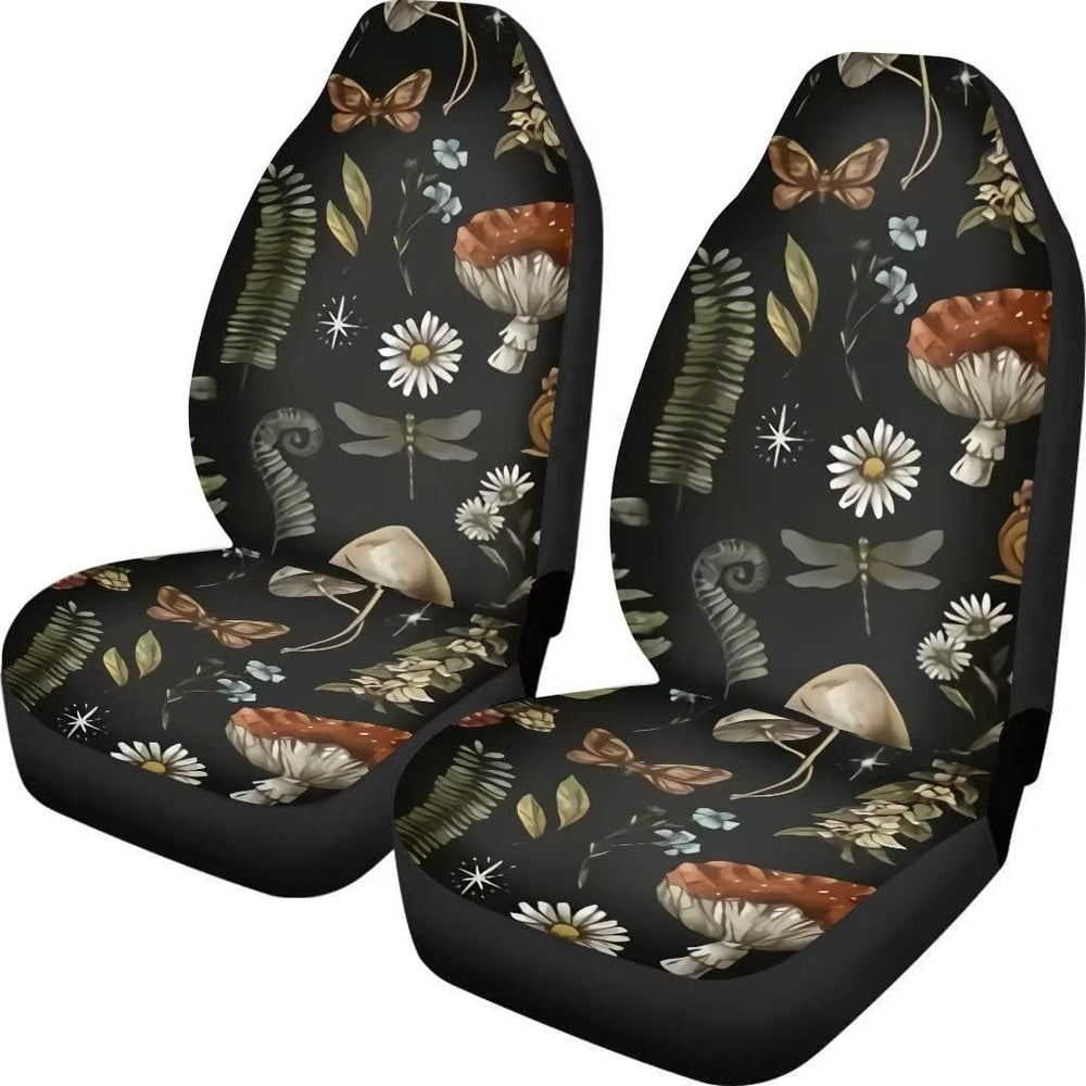 Mushroom Car Seat Covers,2 Pcs,Daisy Dragonfly Butterflies Mushroom Auto Seat...