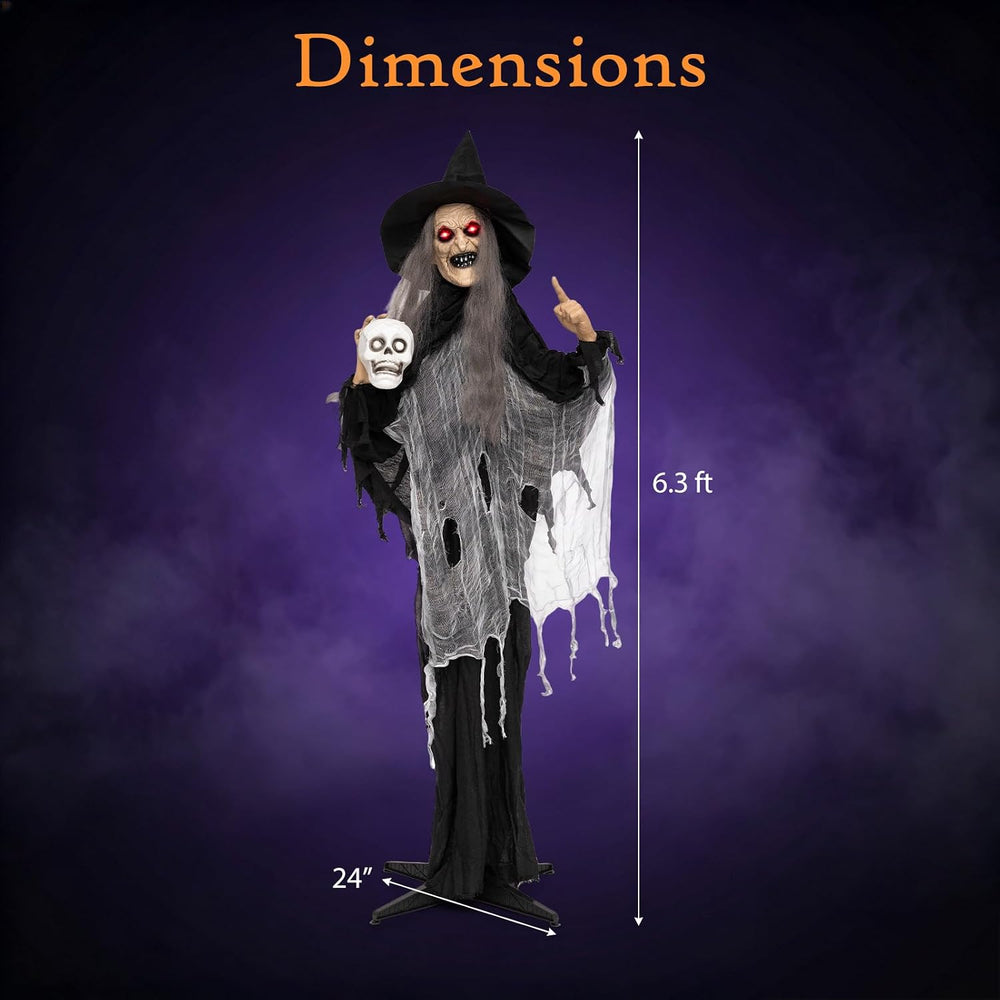 Tangkula 6.3 FT Animated Halloween Standing Talking Witch with Skull