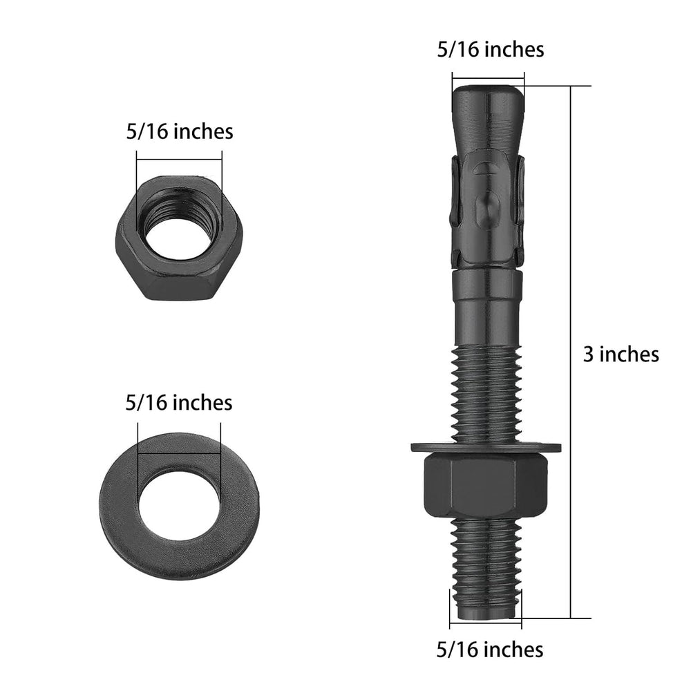 Wensilon 100Pcs 5/16x3 Inch Standard Fasteners for Heavy-Duty Black Wedge Anc...
