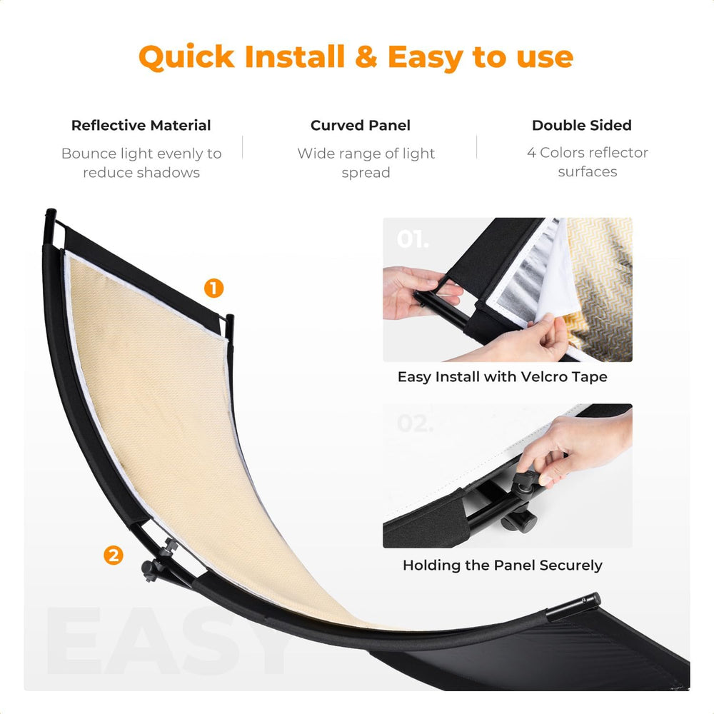 K&F CONCEPT U-Shape Reflector, 180x60cm, with 1.9m Stand, 4-in-1 Reflector