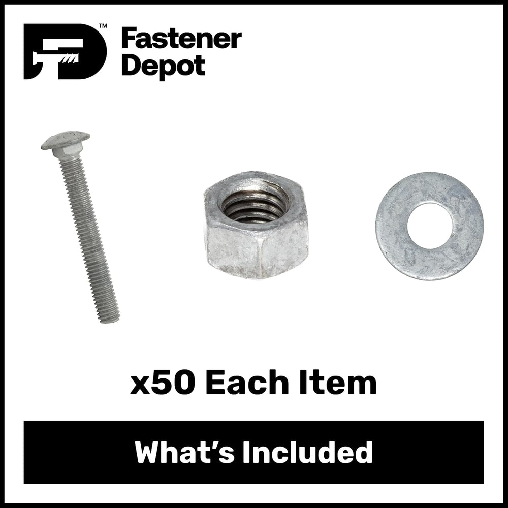 3/8"-16 x 4 (50 Pack) Galvanized Carriage Bolt Kit Grade 307A, Includes:...
