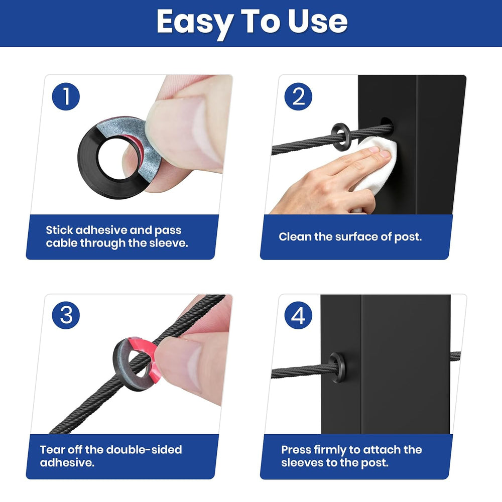 BLIKA 20 Pack Black Cable Railing Adhesive Sleeves for Deck/Stair Posts