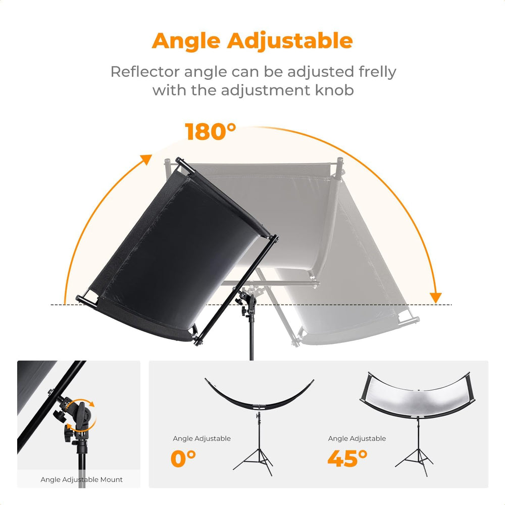 K&F CONCEPT U-Shape Reflector, 180x60cm, with 1.9m Stand, 4-in-1 Reflector