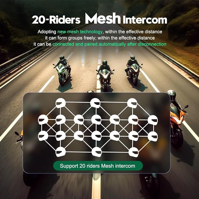 Motorcycle Bluetooth intercom MS20 2000m Helmet Intercom, 20 Riders Motorcycl...