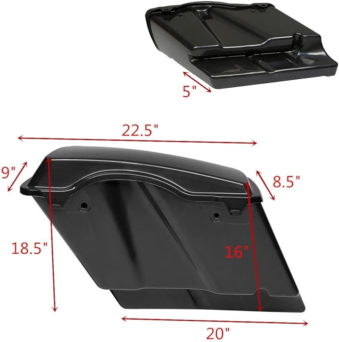 XFMT Unpainted 5" Stretched Extended Hard Saddlebags Dual Exhaust Compat...