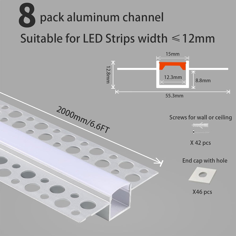 Plaster in LED Channel Drywall Strip Light Track with White Diffuser