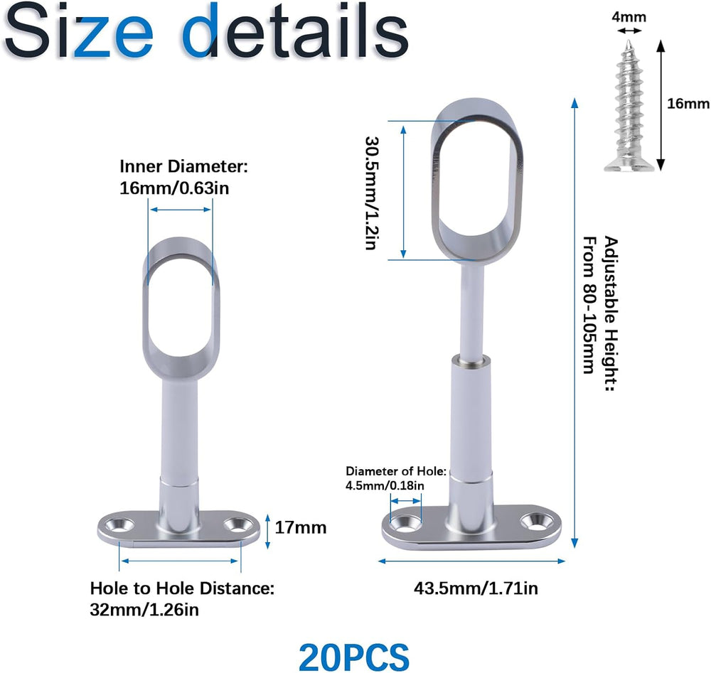INCREWAY Closet Rod Support, 20Pcs Hollow Zinc Alloy Adjustable Oval Wardrobe...