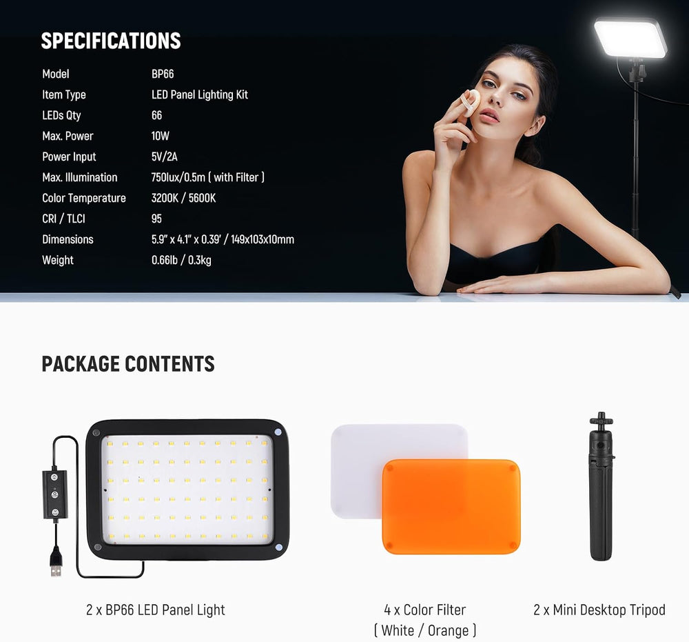 NEEWER Basics BP66 2 Pack LED Video Panel Light, Video Conference Lighting