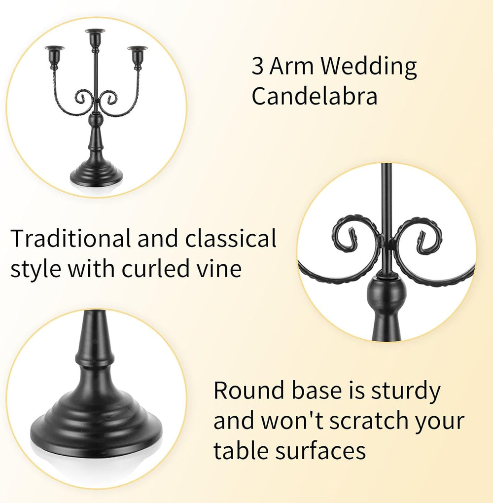 Romadedi Halloween Candelabra, Black 3-Arm Candle Holders Bulk, Set of 6