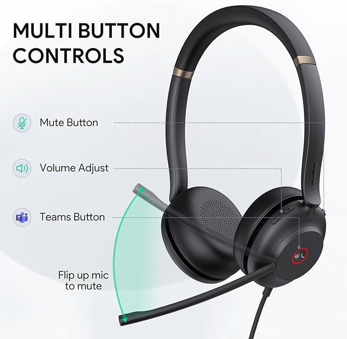 Yealink UH37 USB Headset with Noise Cancelling Microphone, Wired Headset