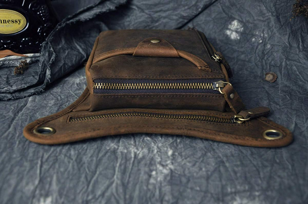 Le'aokuu Mens Genuine Leather Outdoor Sporting Hicking Waist Hip Pack Mes...