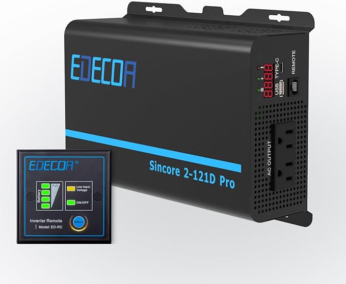 EDECOA Pure Sine Wave Inverter 1200W 12V DC to 110V AC Power Inverter