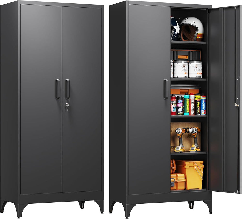 Metal Garage Storage Cabinet with 2 Doors and 4 Adjustable Shelves - 71"...