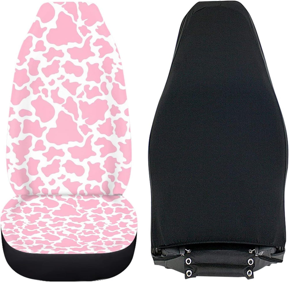 Dreaweet Pink Cow Animal Print Car Seat Cover 2 Pcs Car Accessories for Women...