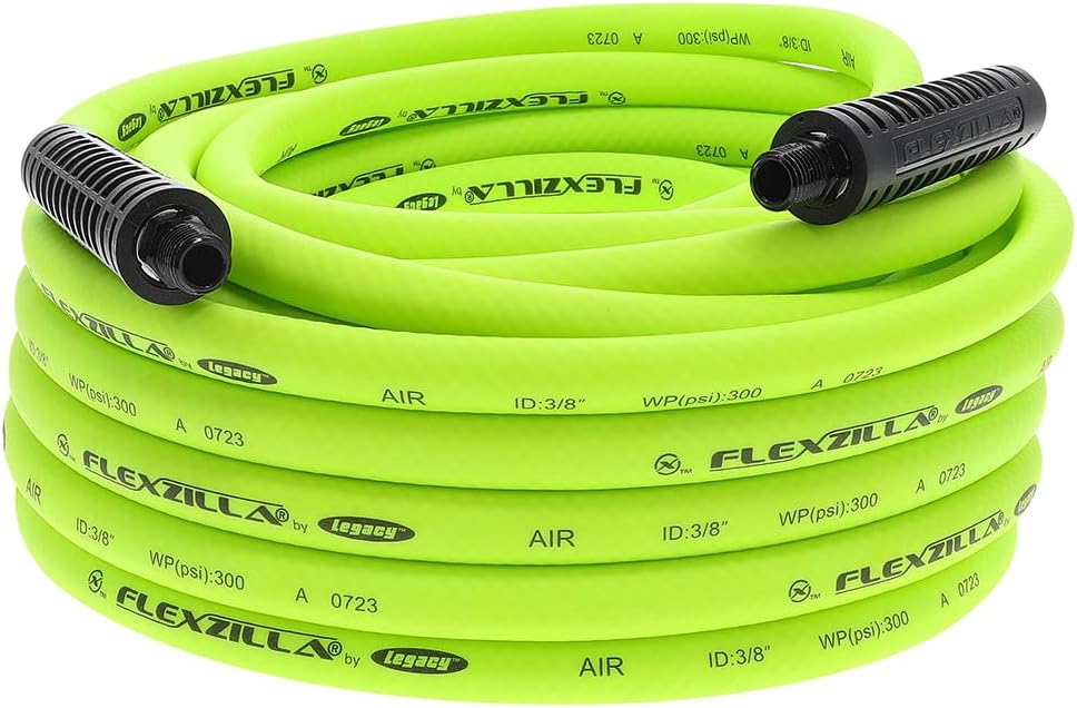 Flexzilla Air Compressor Hose, 3/8 in. x 50 ft., 1/4 in. MNPT Fittings, No-Ki...