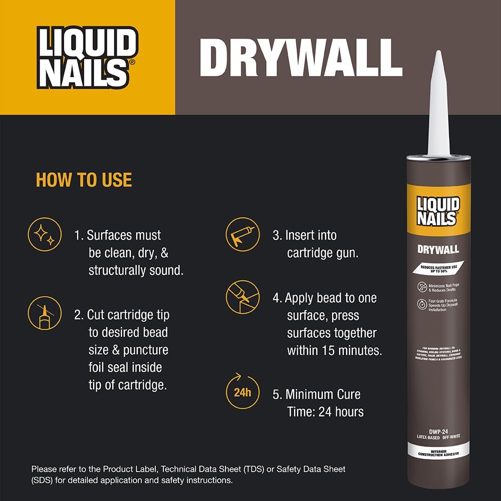 Liquid Nails Drywall 28 oz. Off-White Interior Construction Adhesive Low VOC,...