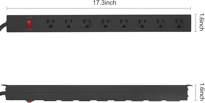 Metal 8 Outlet Mountable Power Strip, Wall Mount Outlet Heavy Duty, Wide Spaced