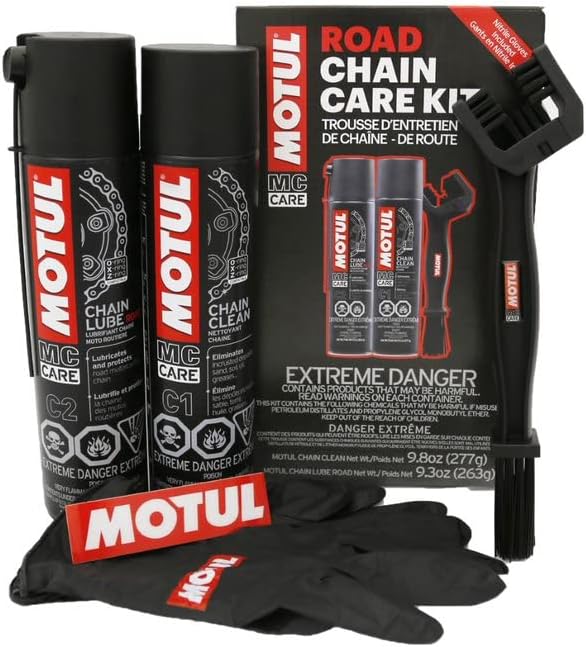 Motul C1 Chain Cleaner and C2 Motorcycle Chain Lube Kit with Brush, Gloves, a...