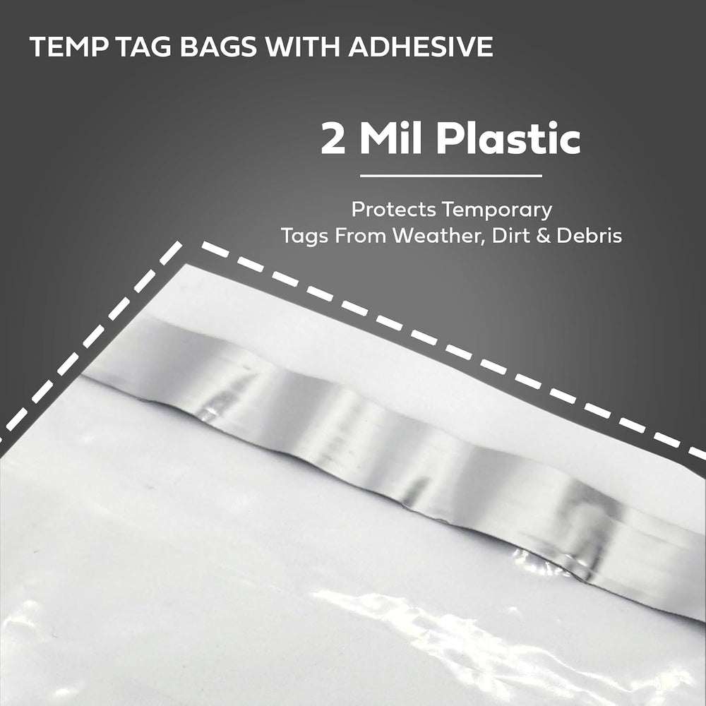 License Plate Temporary Tag Bags - Premium Plastic with Adhesive (100 per Pack)