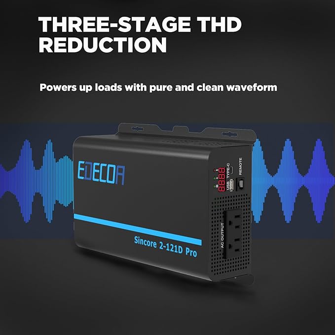 EDECOA Pure Sine Wave Inverter 1200W 12V DC to 110V AC Power Inverter