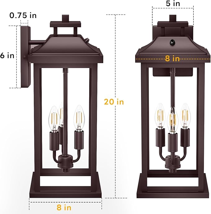 Oil Rubbed Bronze Dusk to Dawn Outside Lights 3-Light, Vintage Exterior Sconc...