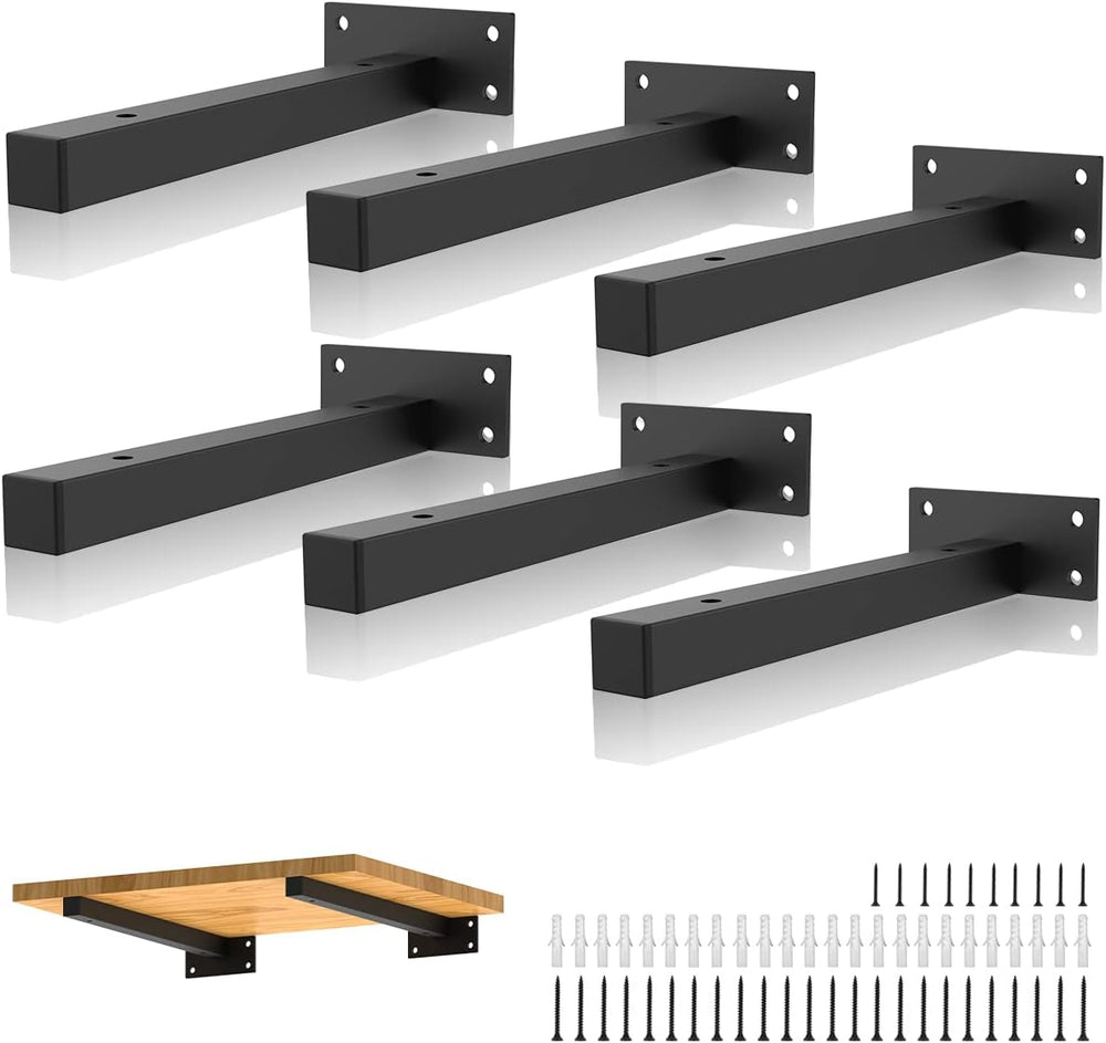 Jorohiker Heavy Duty Floating Shelf Brackets 10 Inch,6 Pack (Black)