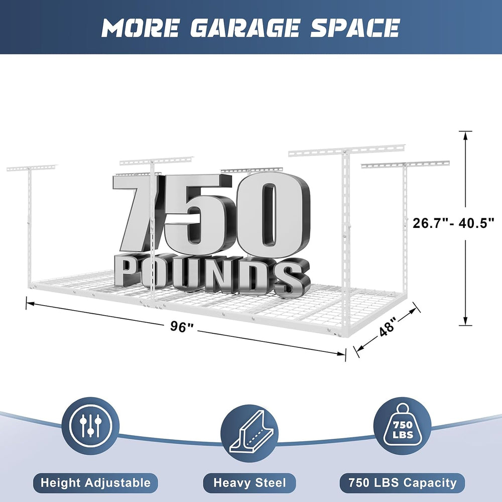 4X8FT Overhead Garage Storage Rack, 26"-40" Height Adjustable Garag...