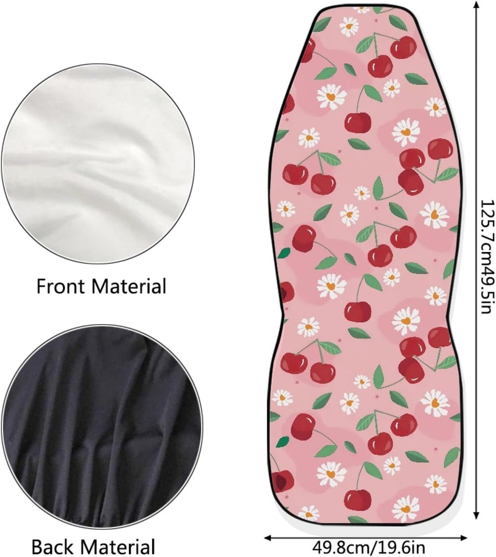 Pink Cherry Print Universal Fit Front Car Seat Cover for Women Girls Stain Re...