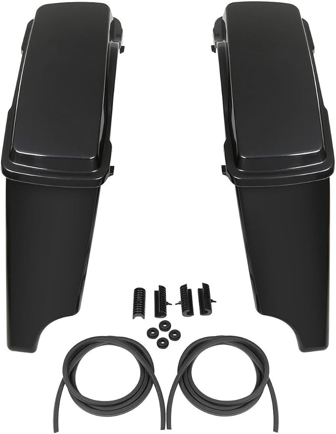 XFMT Unpainted 5" Stretched Extended Hard Saddlebags Dual Exhaust Compat...