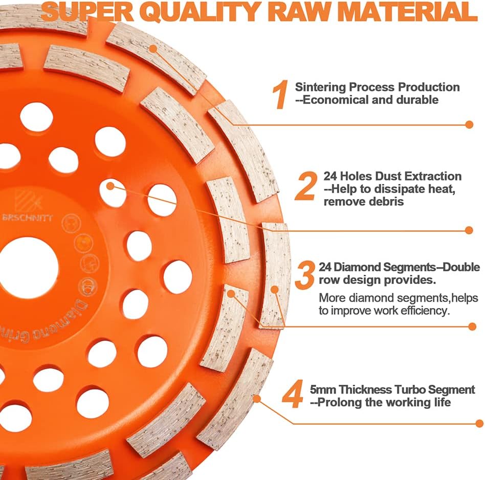 Concrete Diamond Grinding Cup Wheel,BRSCHNITT 7 inch Angle Grinder Diamond Do...