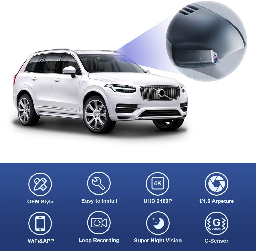 Fitcamx 4K Dash Cam Suitable for Volvo XC90 2016-2022 T5 T6 T8 (Model A), Int...