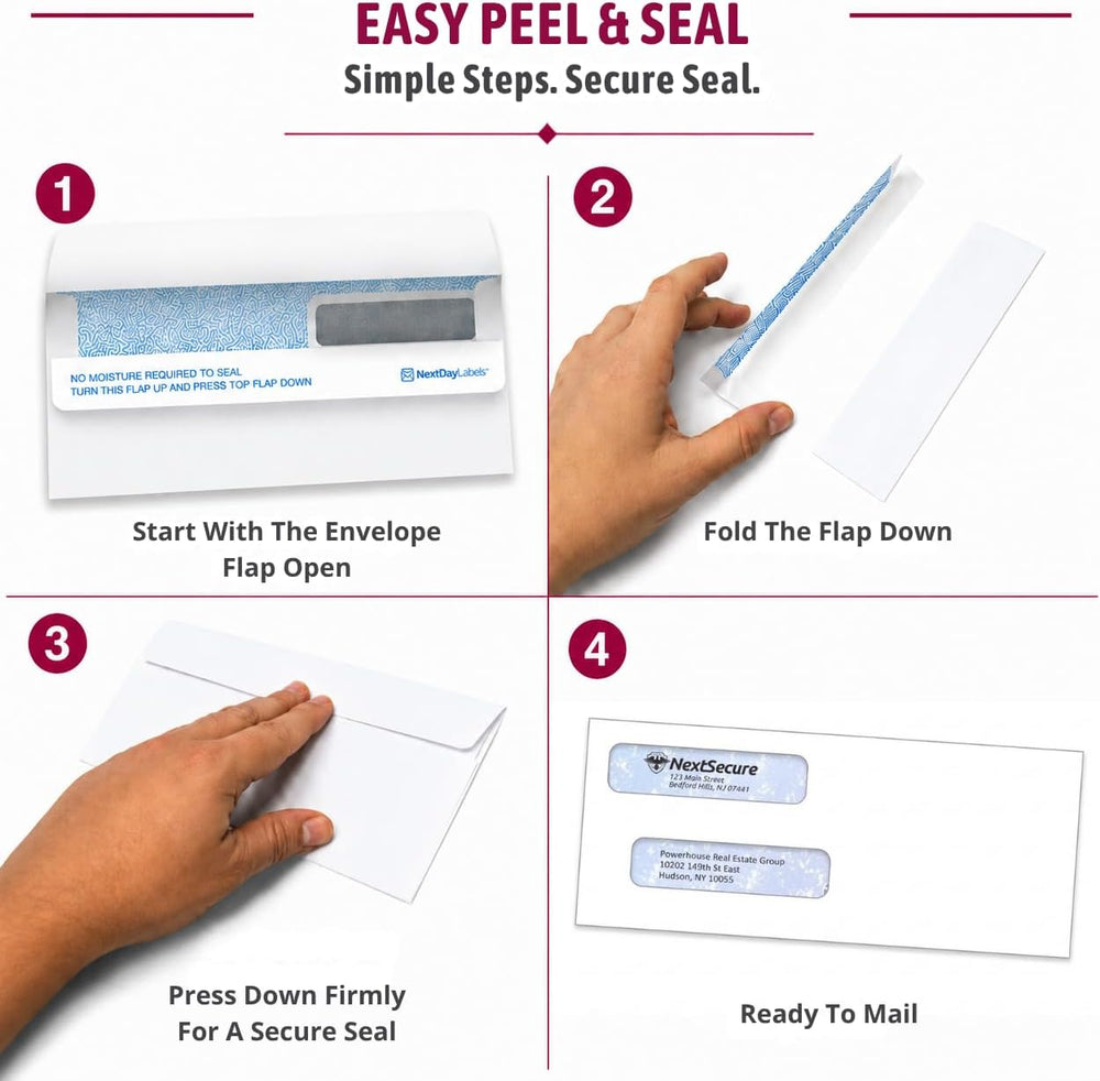 NextDayLabels #9 Double Window Check Envelopes, Made in USA, 500 Pack