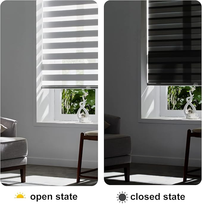 Persilux Cordless Zebra Blinds for Windows Free-Stop Roller Windows Shades Dual