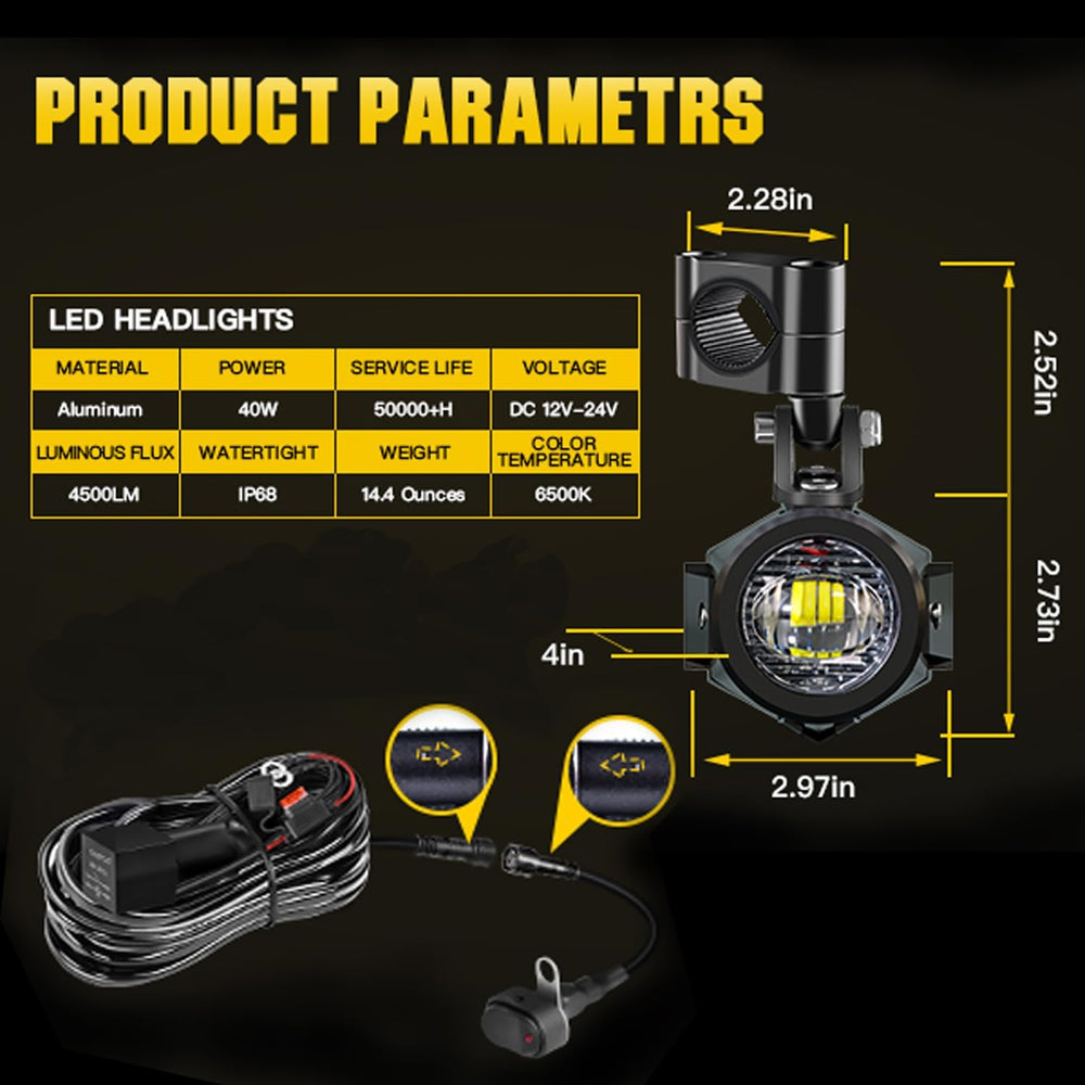 Motorcycle Auxiliary Lights Fog Lights Driving Lights Kit