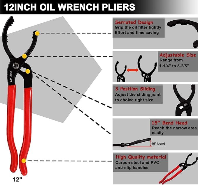 5Pcs Adjustable Oil Filter Pliers Set, Universal Oil Filter Removal Tool