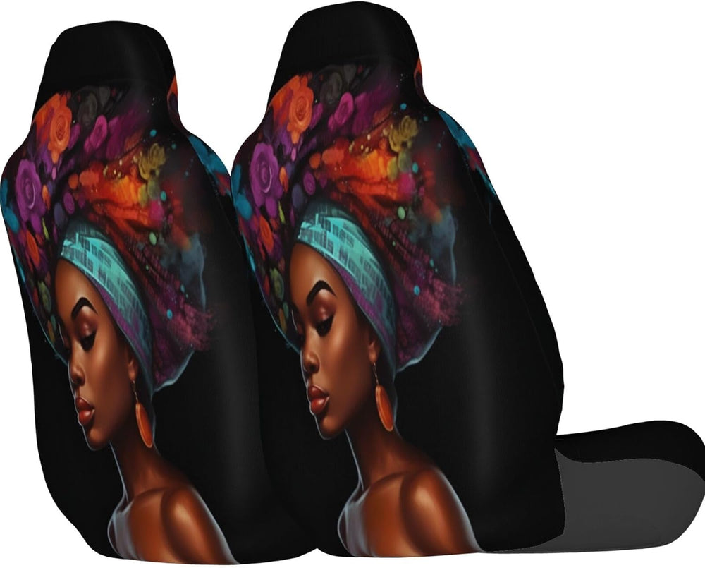 Delerain Car Seat Covers Set 2Pcs, Black African Women Glitter Universal Fron...