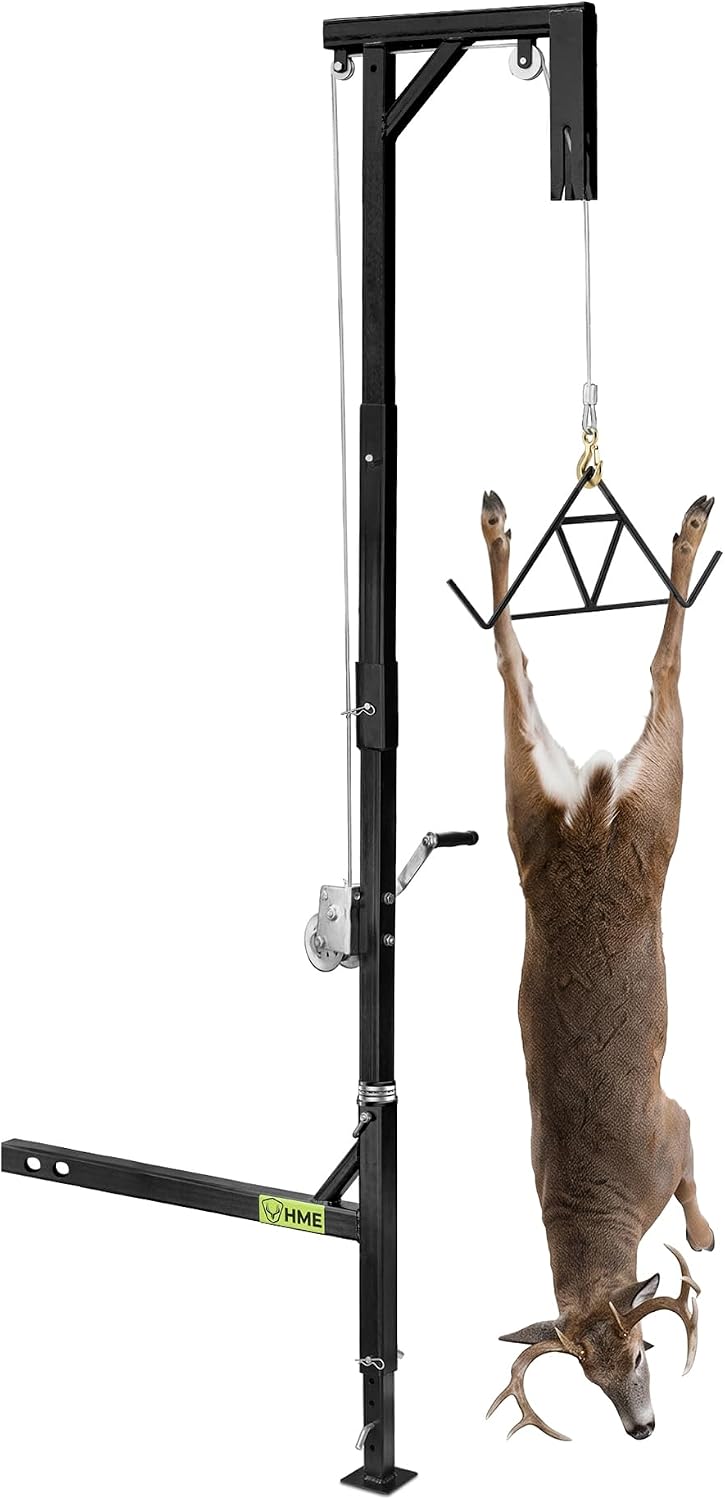 HME Truck Hitch Game Hoist Kit with Winch and Gambrel, 400 lb Capacity