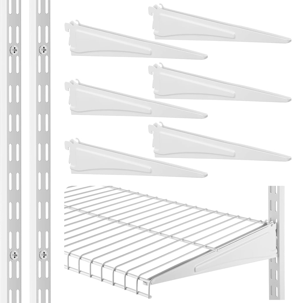 CroBlissful 47.5 Inch Twin Rail Upright Wall Shelving System with 12 Inch Loc...