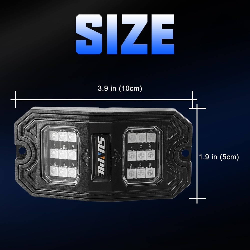 SUNPIE 8 Pods Quick Connect Blue Rock Lights, 18 Wide Angle Chips, 4M Extensi...