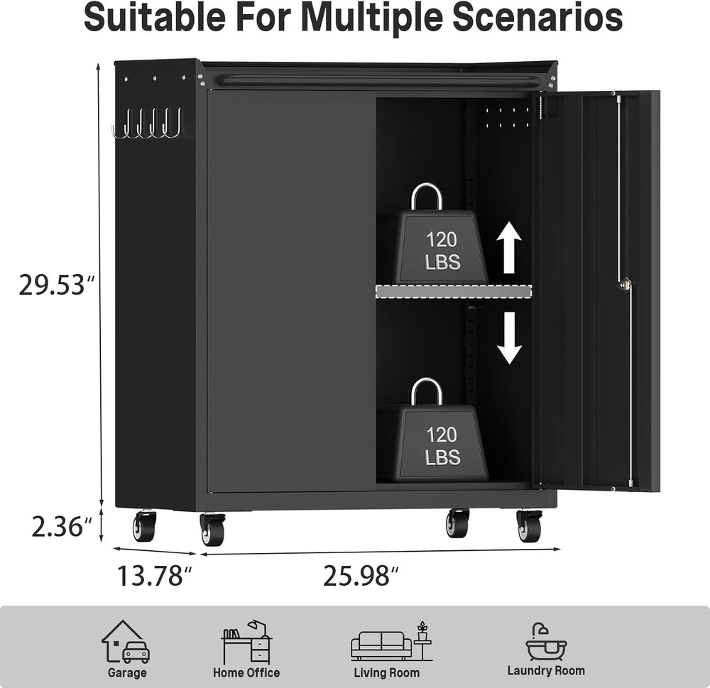 Metal Garage Storage Cabinet with Wheels, Lockable Rolling Tool Cabinet