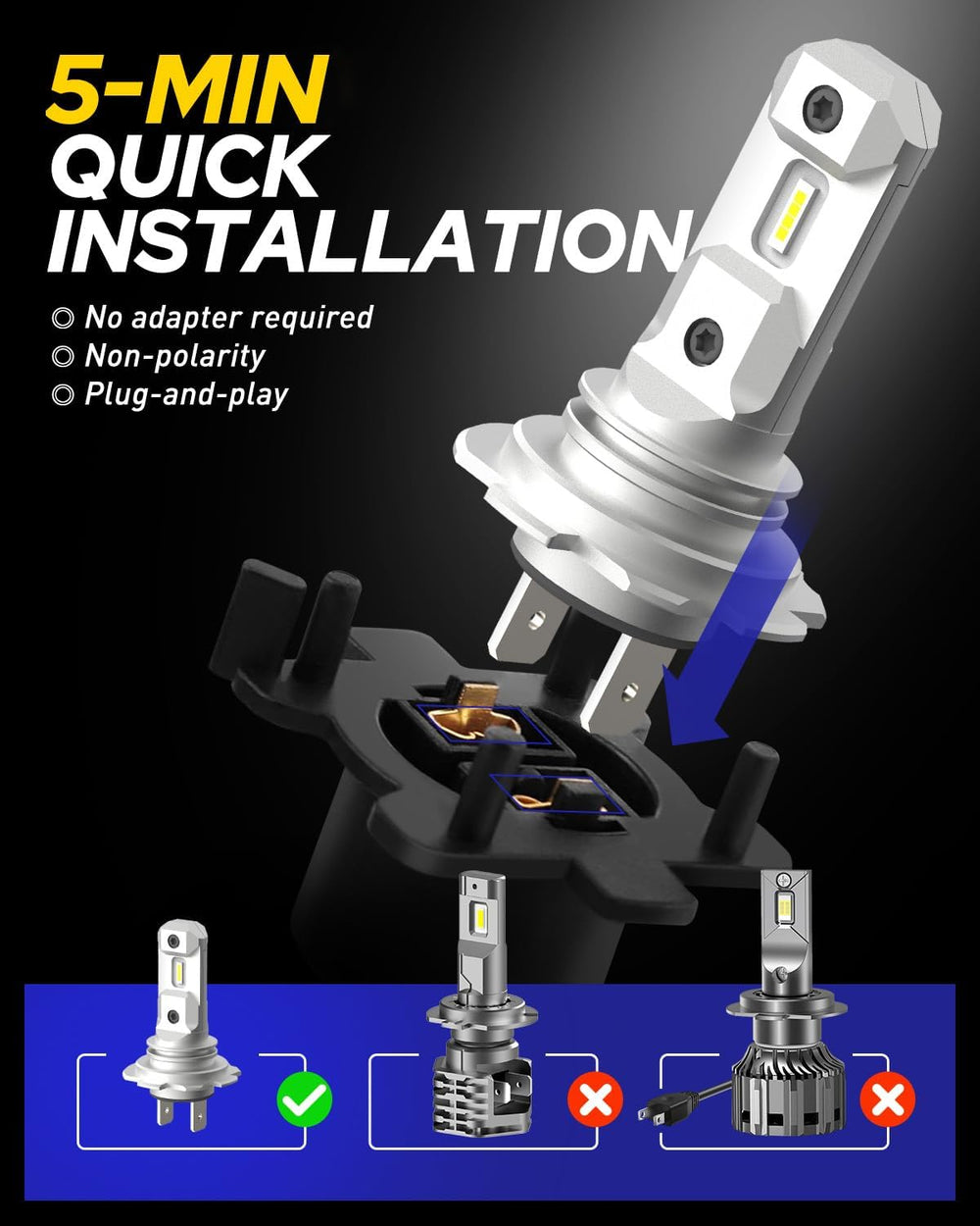 AUTOONE H7 LED Light Bulbs, 44,000LM 800% Super Brightness 6500K White, No Ad...